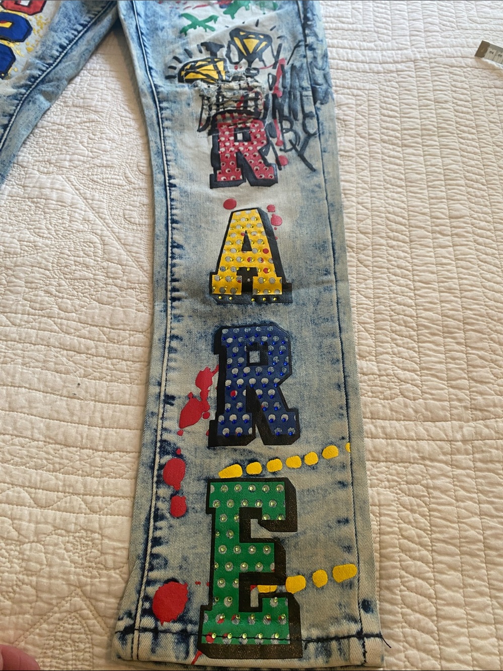 Rue21 Paint-Splatter COOL GRAFFITI Graphic Acid Wash SKINNY Jeans NWT Size 28x30 - Picture 7 of 13